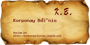 Korponay Bónis névjegykártya